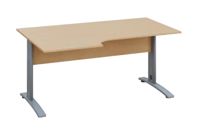 ERK 18 - 166 stůl kancelářský, rohový, levý, kovová podnož stříbrná, deska 18 mm, široký 1600 mm, bříza irská